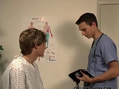 Cute doctor sucks a stone-blind young flannel with both hands tied behind one's back
